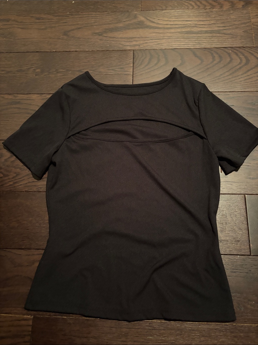 Source Unknown Black Short-Sleeve Ribbed Cutout Top